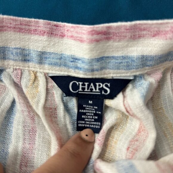 Chaps Pastel Striped Ruffle Square Neck Gauze Blouse Top - Picture 7 of 10